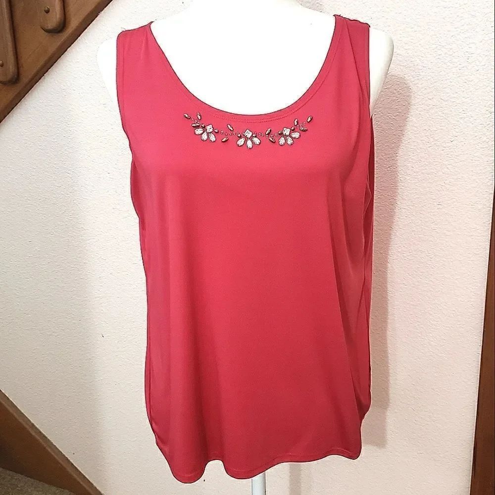 Tank top with faux rhinestone details. S, Rose pink